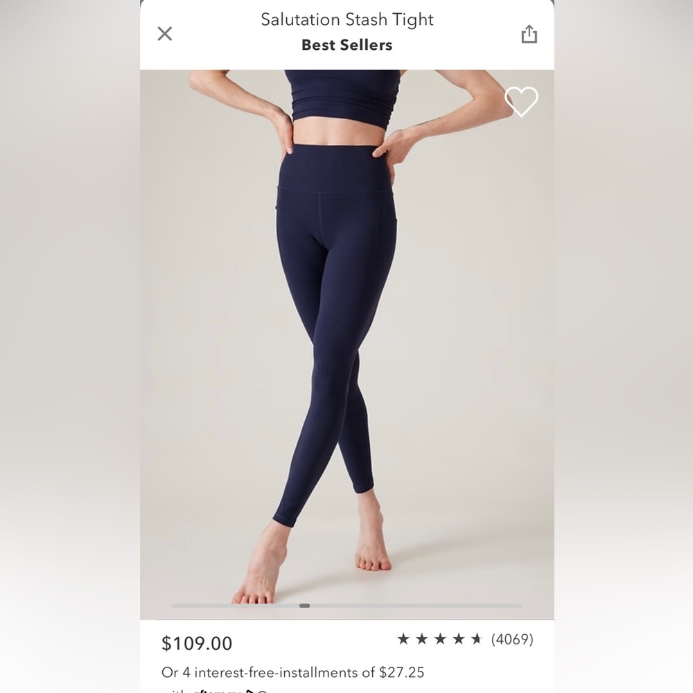 Athleta salutation 7/8 tights, with pockets, navy, large